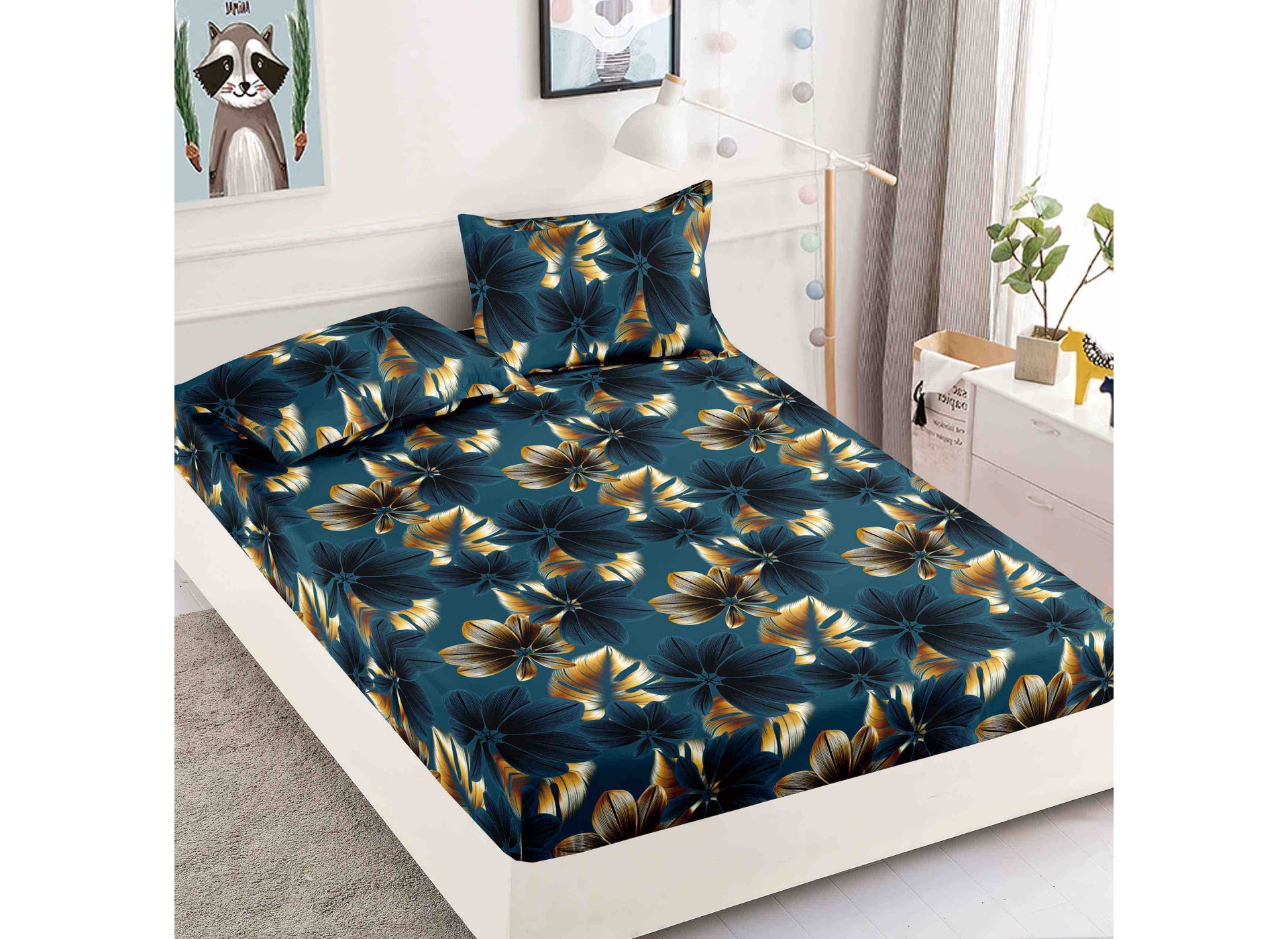 Husa de pat cu elastic pentru saltea + 2 fete de perna HFJ340