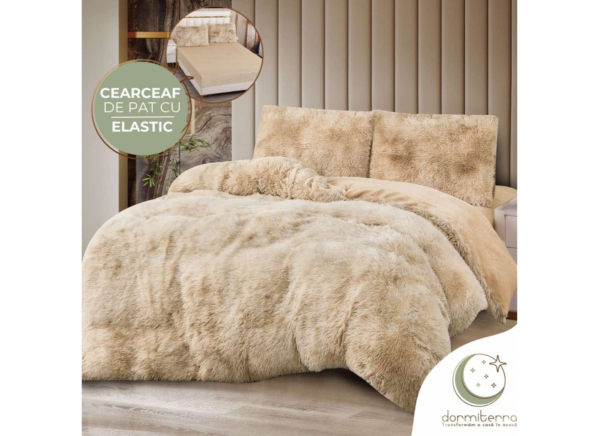 Lenjerie pat super pufoasa Cocolino Fluffy,4 piese,cearceaf elastic - COF09