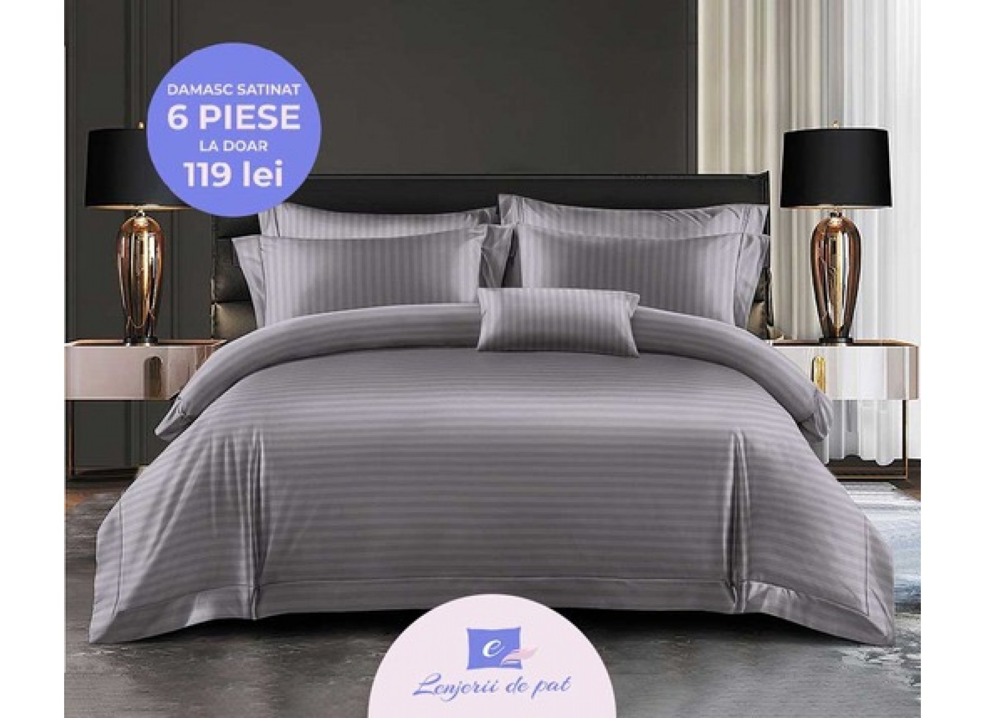 Lenjerie de Lux din Damasc Satinat cu 6 piese DSY007