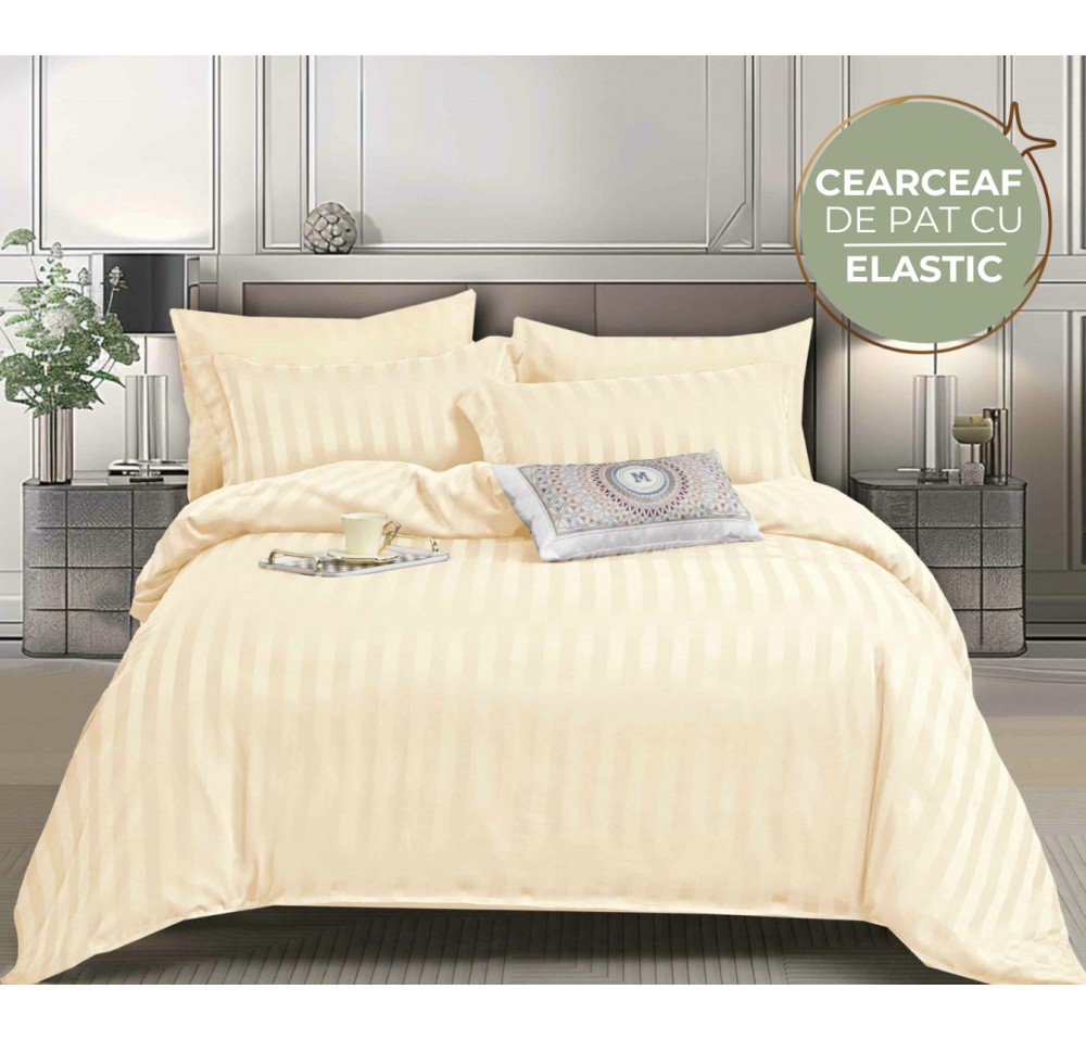 Lenjerie de Lux din Damasc cu 6 piese - CEARCEAF de pat cu ELASTIC DC14