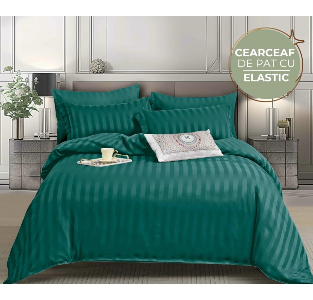 Lenjerie de Lux din Damasc cu 6 piese - CEARCEAF de pat cu ELASTIC DC17