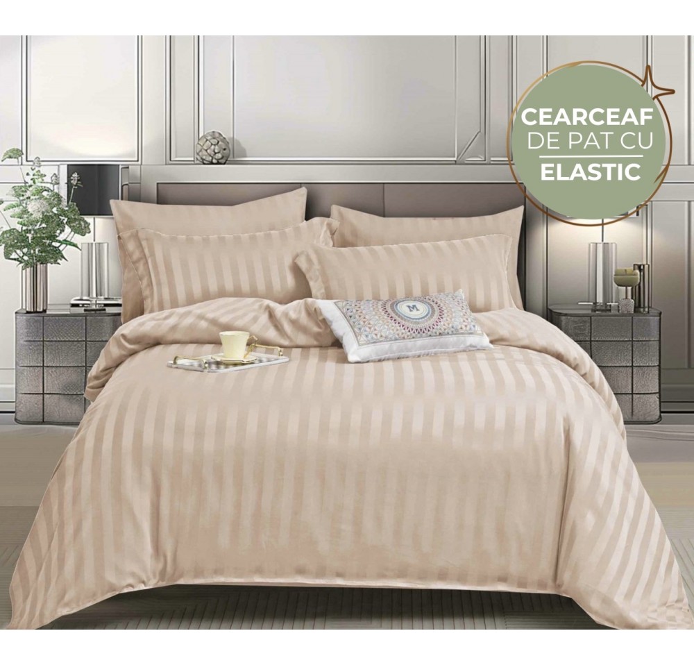 Lenjerie de Lux din Damasc cu 6 piese - CEARCEAF de pat cu ELASTIC DC12