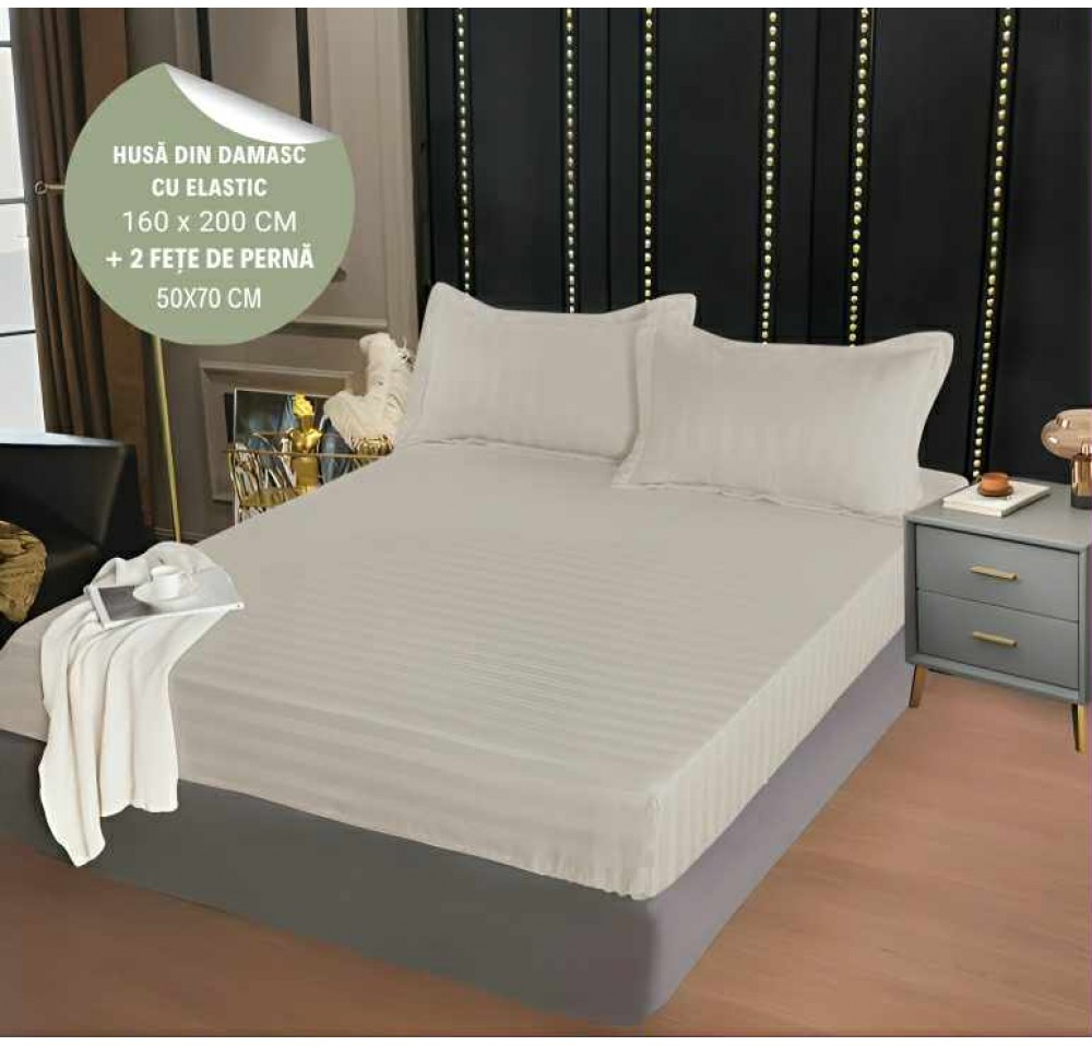 Husa de pat din damasc cu elastic 160x200cm + 2 fete de perna 50x70cm - HD03