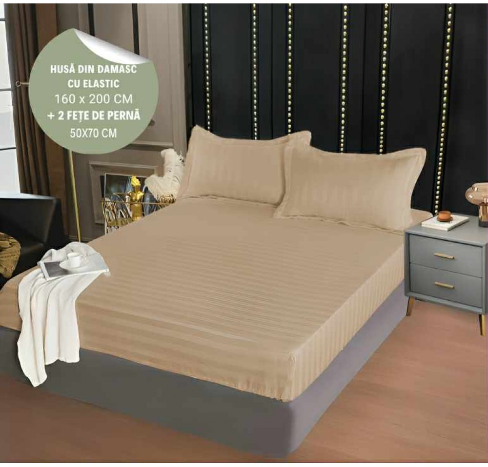 Husa de pat din damasc cu elastic 160x200cm + 2 fete de perna 50x70cm - HD04