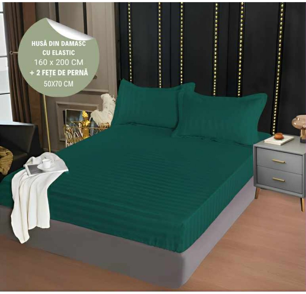 Husa de pat din damasc cu elastic 160x200cm + 2 fete de perna 50x70cm - HD09