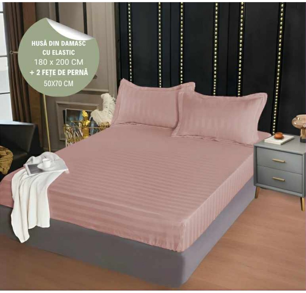 Husa de pat din damasc cu elastic 180x200cm + 2 fete de perna 50x70cm - HD21