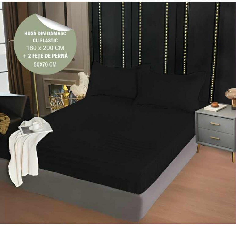 Husa de pat din damasc cu elastic 180x200cm + 2 fete de perna 50x70cm - HD23