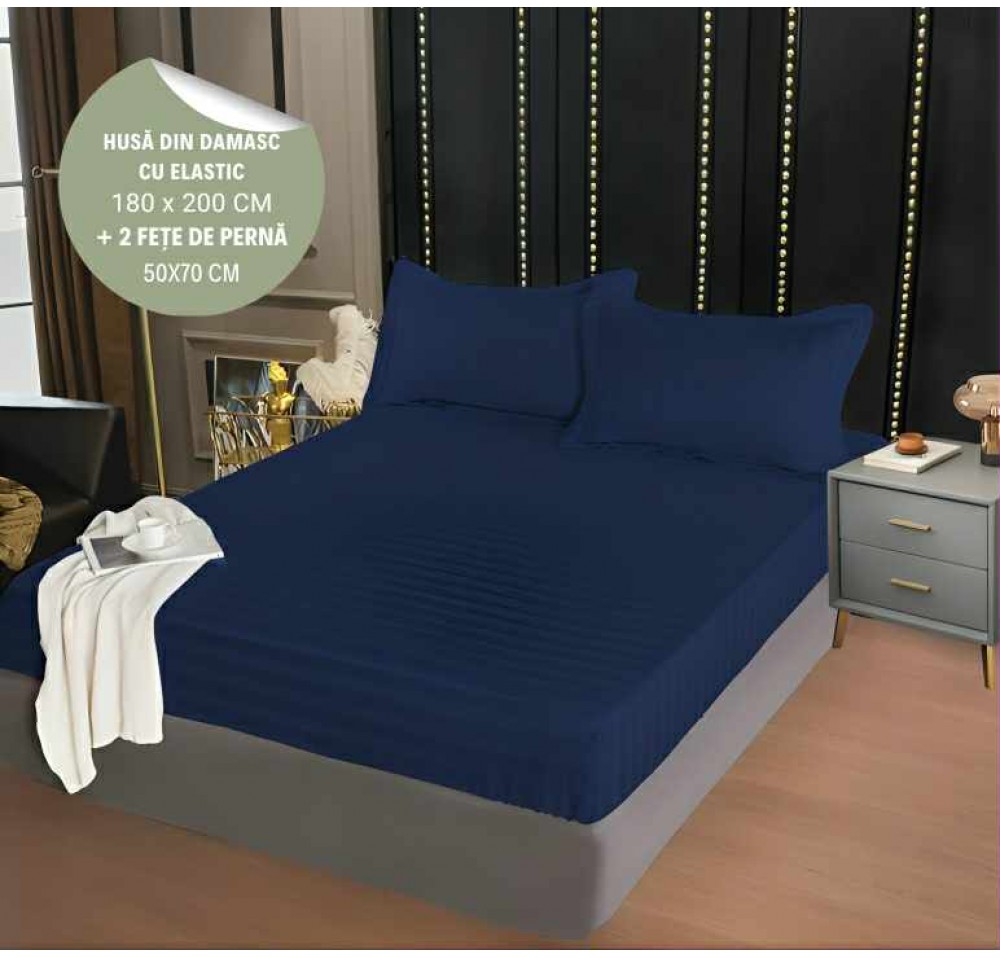 Husa de pat din damasc cu elastic 180x200cm + 2 fete de perna 50x70cm - HD24