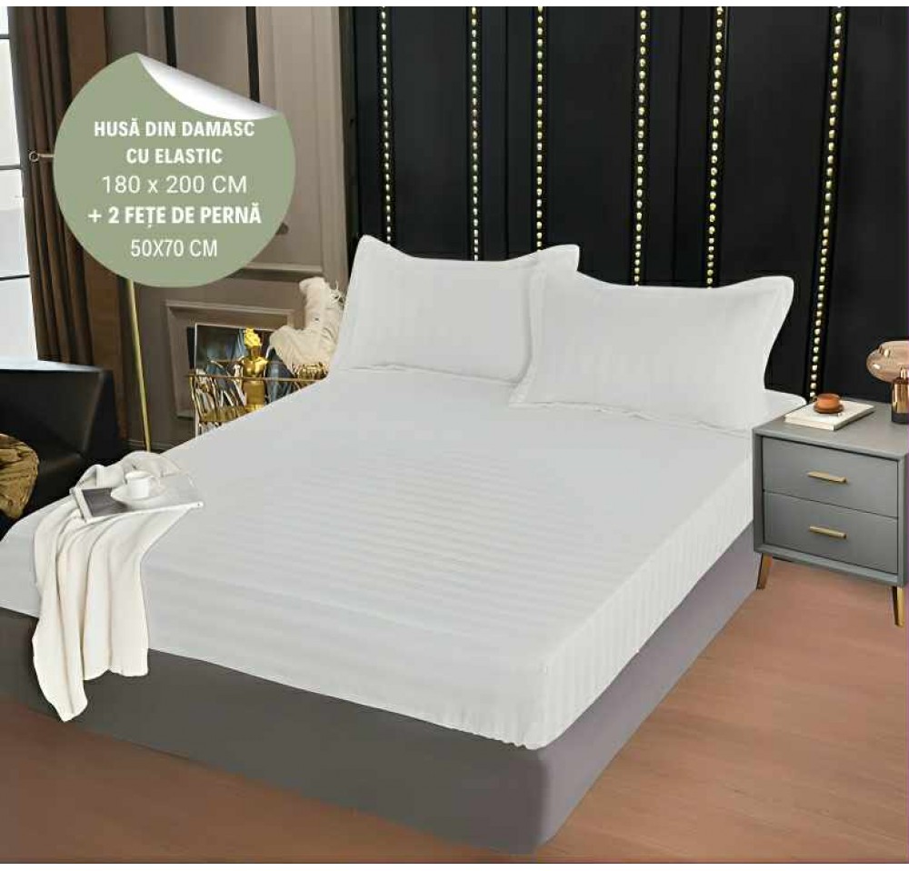 Husa de pat din damasc cu elastic 180x200cm + 2 fete de perna 50x70cm - HD26