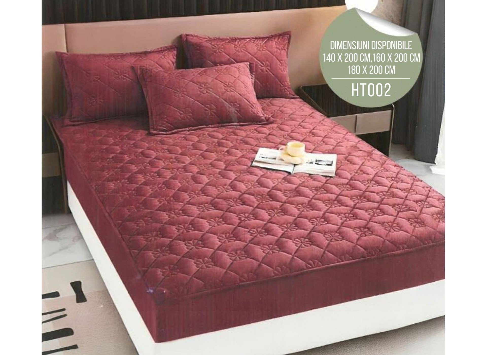Husă de Pat din Catifea Tip Topper + 2 fețe de pernă incluse HT002