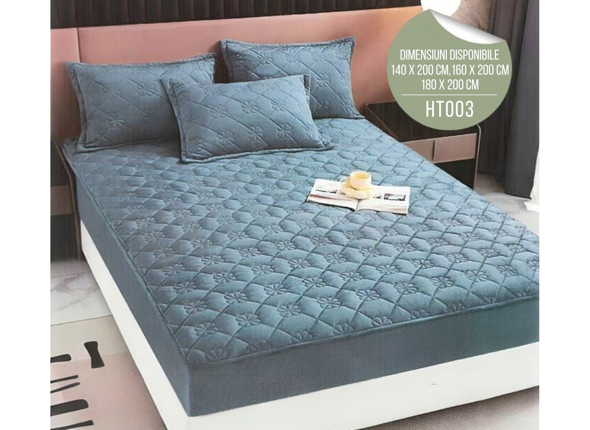 Husă de Pat din Catifea Tip Topper + 2 fețe de pernă incluse HT003
