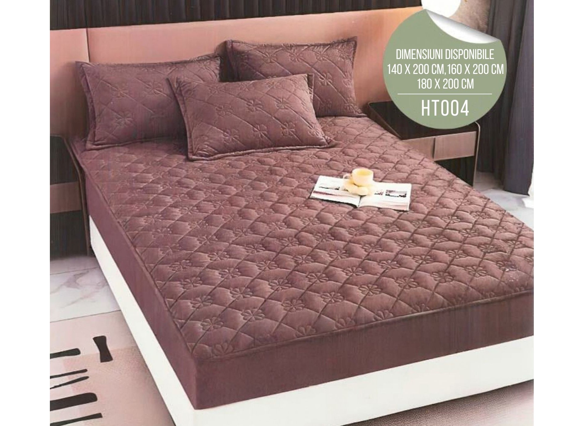 Husă de Pat din Catifea Tip Topper + 2 fețe de pernă incluse HT004