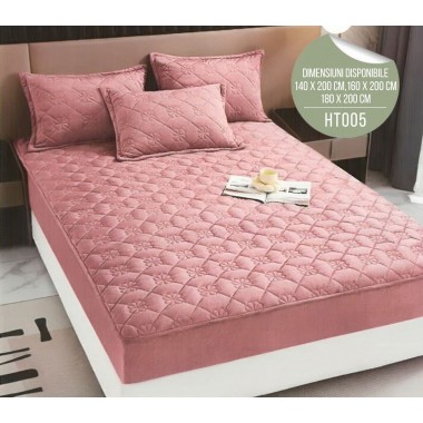 Husă de Pat din Catifea Tip Topper + 2 fețe de pernă incluse HT005