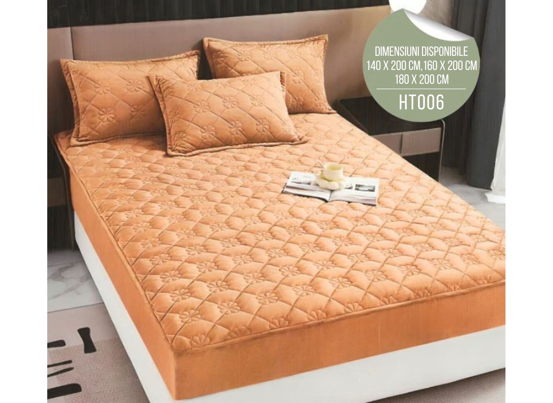 Husă de Pat din Catifea Tip Topper + 2 fețe de pernă incluse HT006