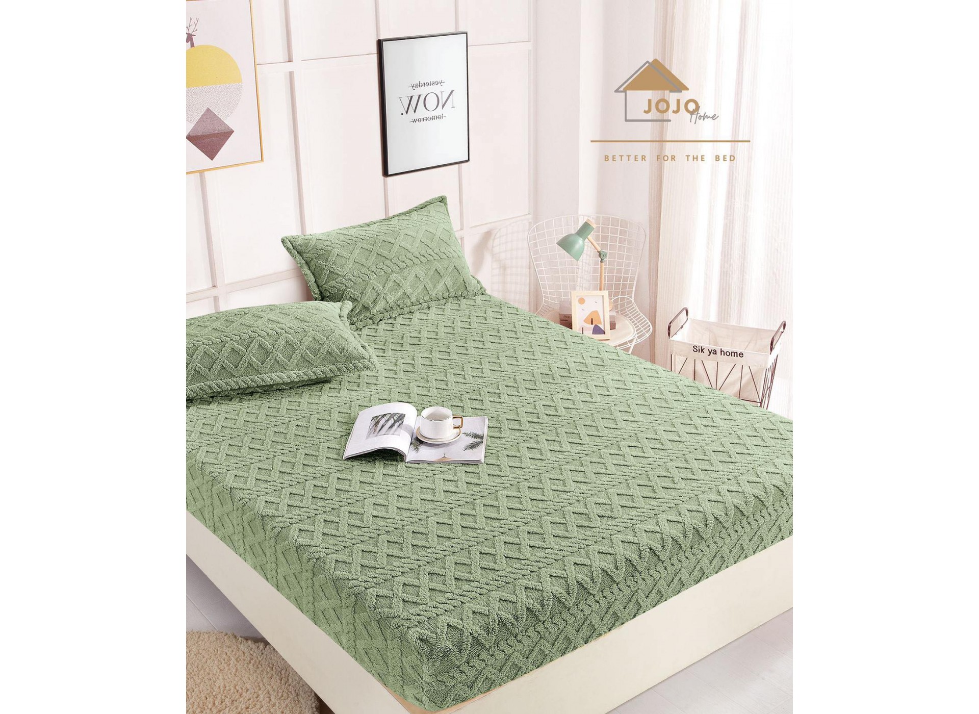 Husa de pat Cocolino cu ELASTIC model tricot + 2 Fete de perna  HT03