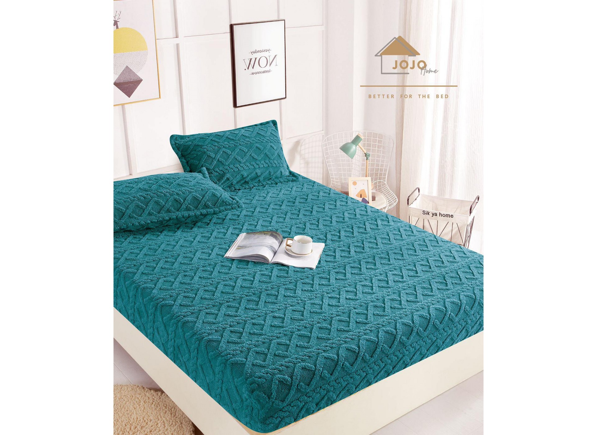 Husa de pat Cocolino cu ELASTIC model tricot + 2 Fete de perna  HT08