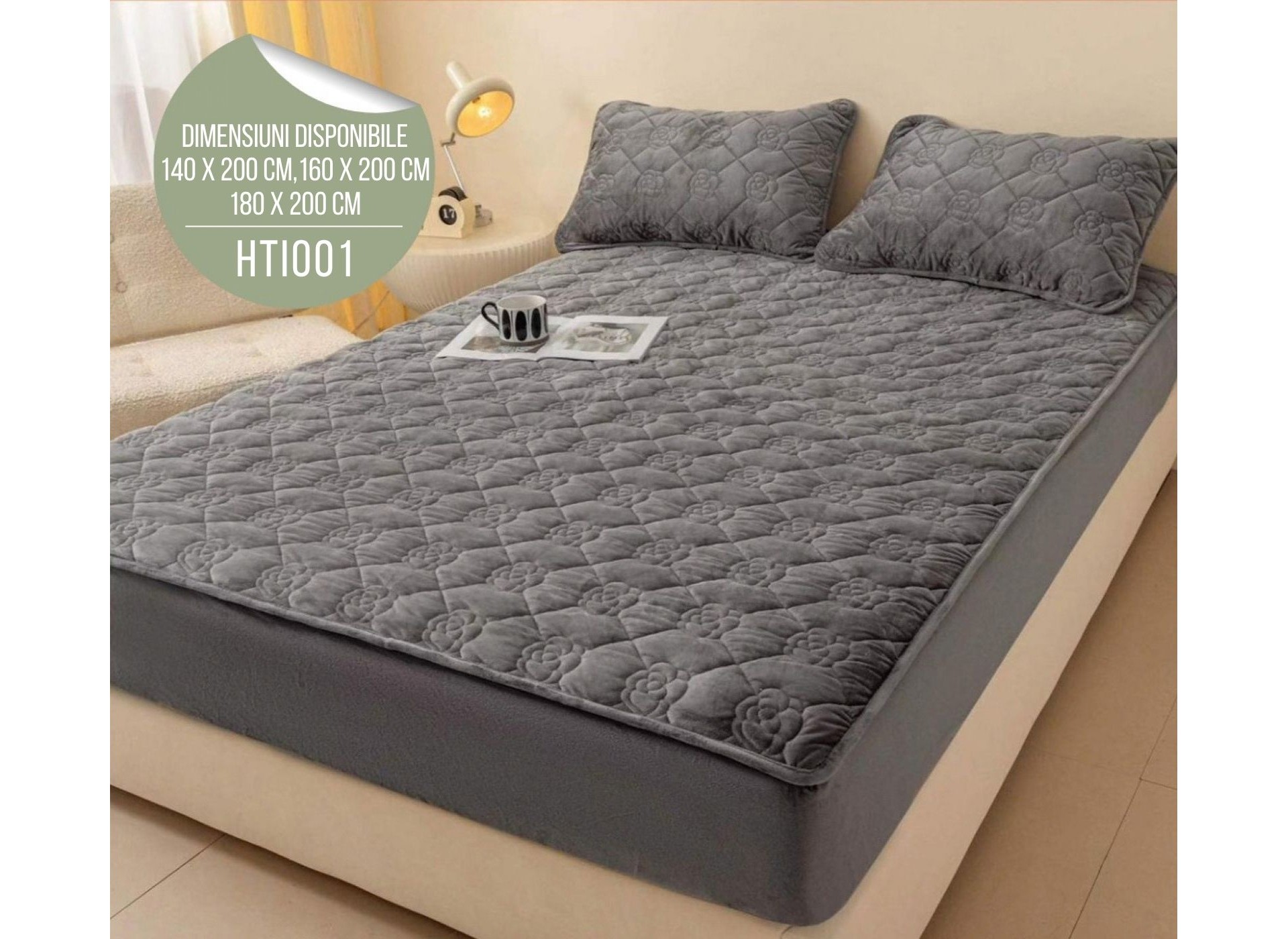Husă de Pat din Catifea Tip Topper + 2 fețe de pernă incluse HTI001