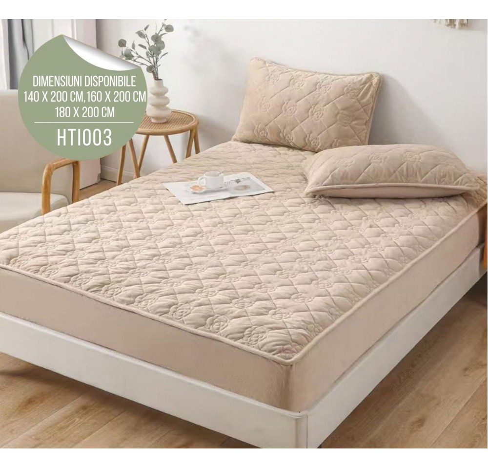 Husă de Pat din Catifea Tip Topper + 2 fețe de pernă incluse HTI003