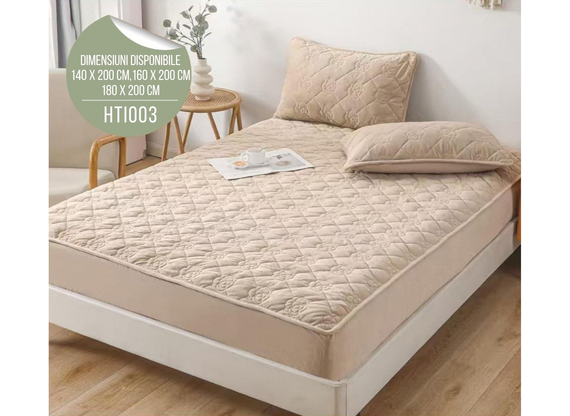 Husă de Pat din Catifea Tip Topper + 2 fețe de pernă incluse HTI003