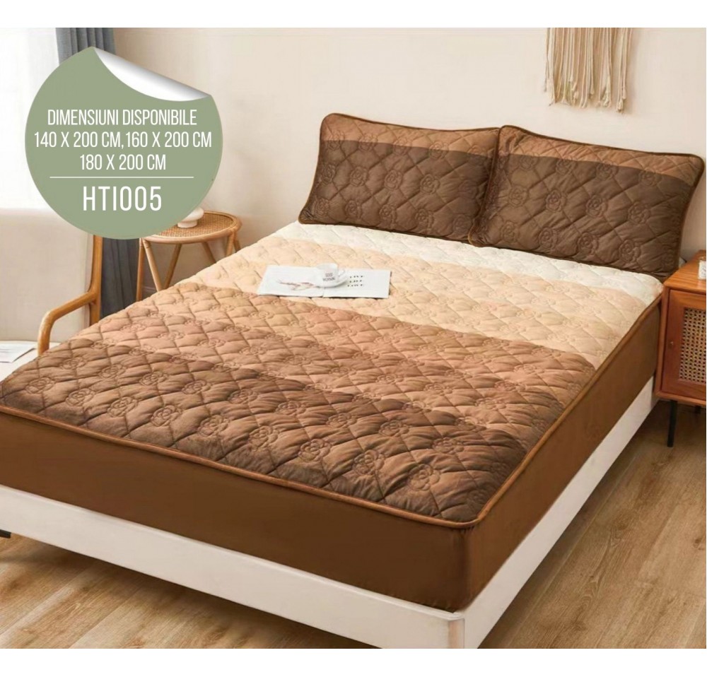 Husă de Pat din Catifea Tip Topper + 2 fețe de pernă incluse HTI005