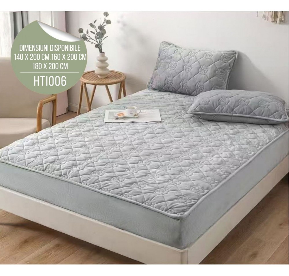 Husă de Pat din Catifea Tip Topper + 2 fețe de pernă incluse HTI006