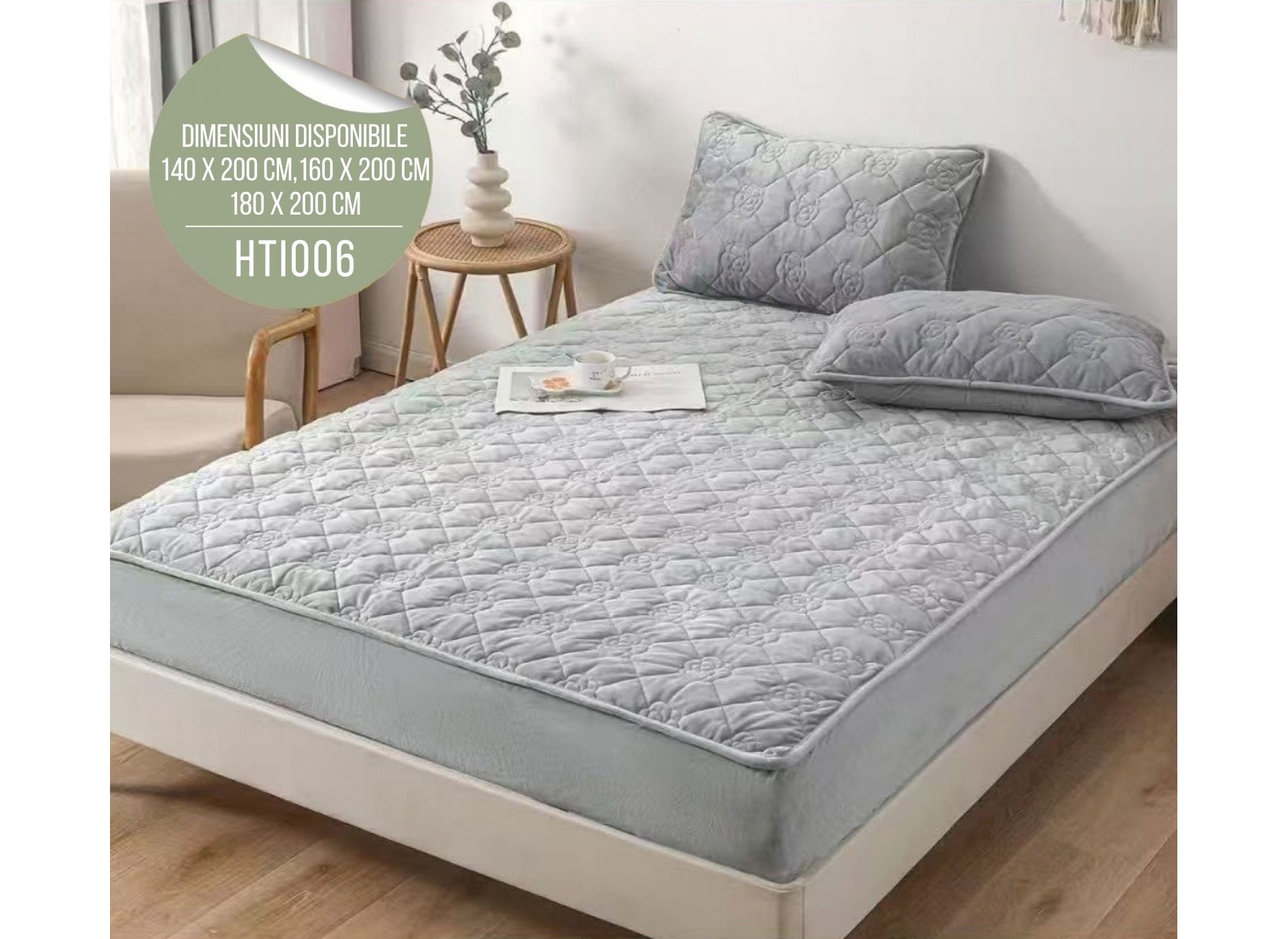 Husă de Pat din Catifea Tip Topper + 2 fețe de pernă incluse HTI006