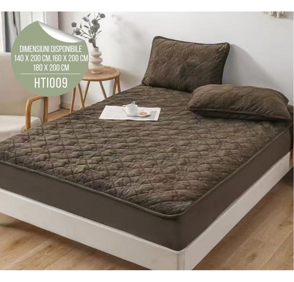 Husă de Pat din Catifea Tip Topper + 2 fețe de pernă incluse HTI009