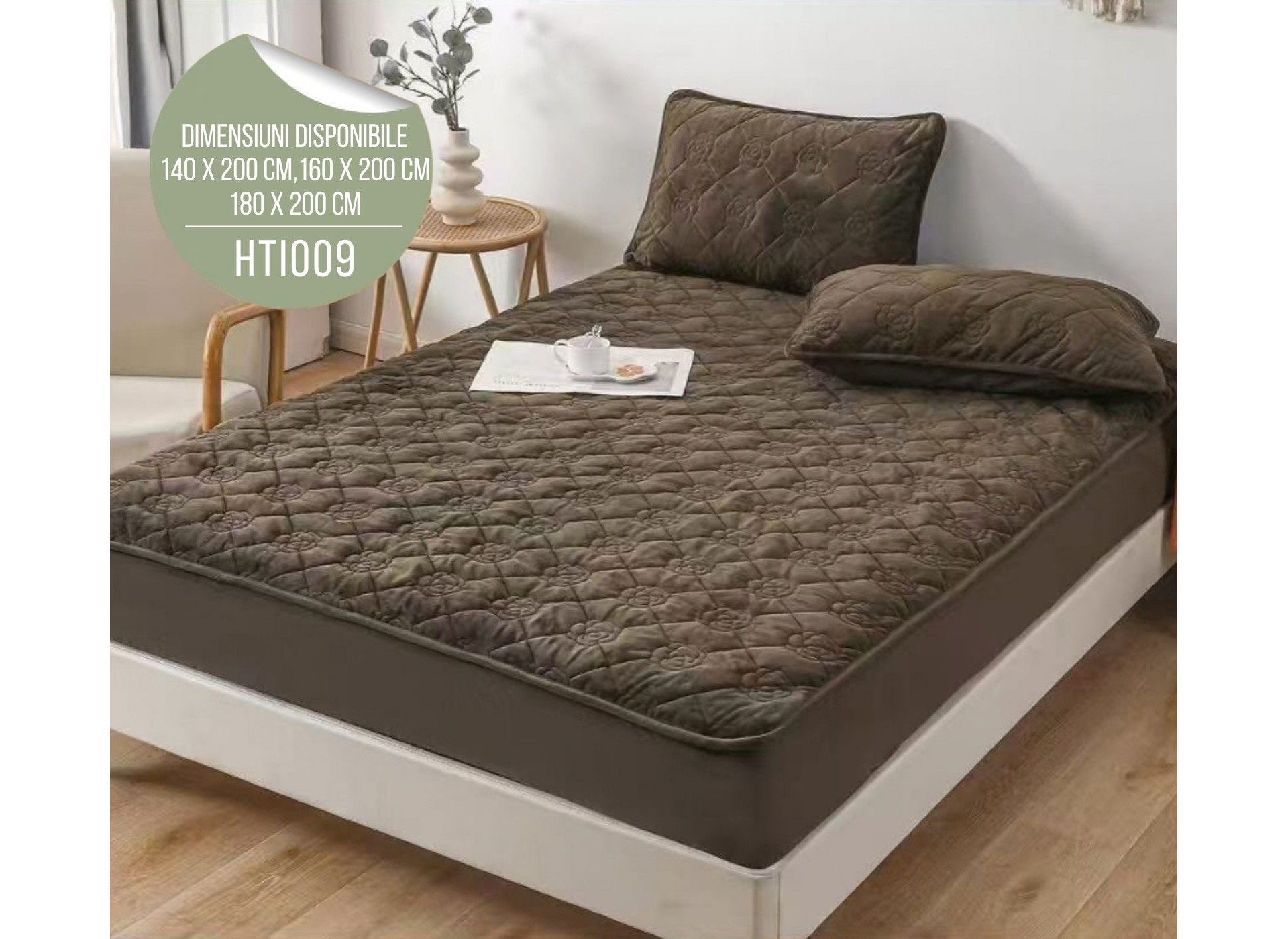 Husă de Pat din Catifea Tip Topper + 2 fețe de pernă incluse HTI009