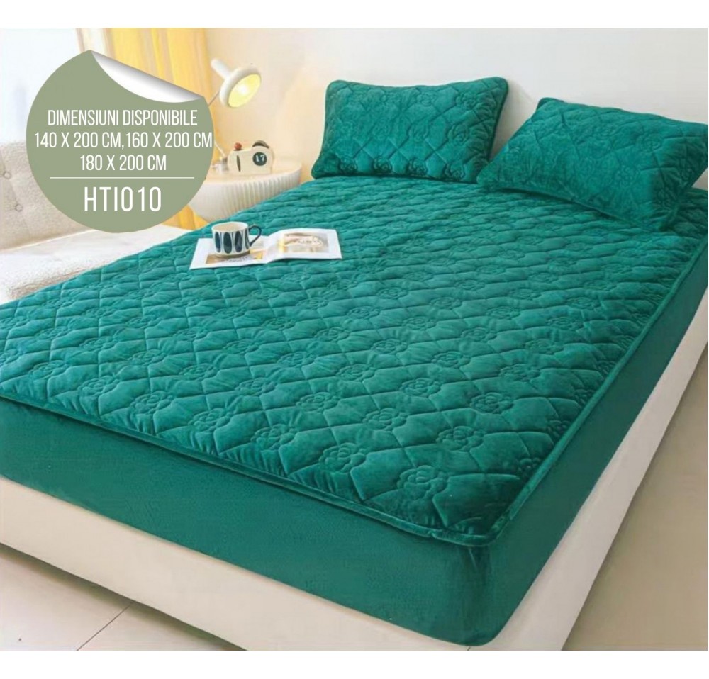 Husă de Pat din Catifea Tip Topper + 2 fețe de pernă incluse HTI010