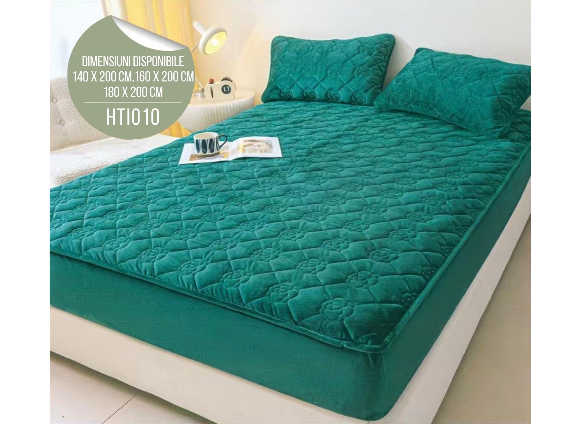 Husă de Pat din Catifea Tip Topper + 2 fețe de pernă incluse HTI010