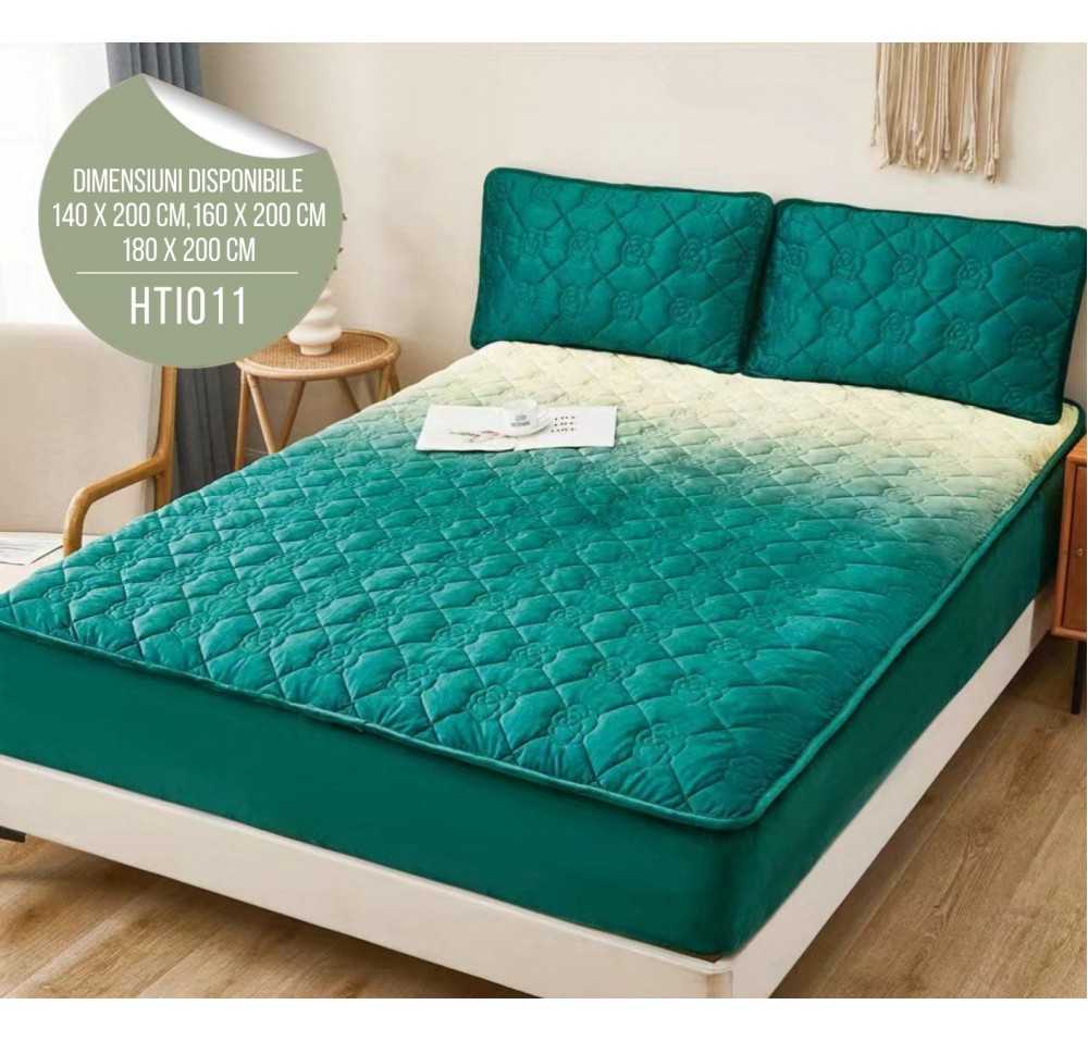 Husă de Pat din Catifea Tip Topper + 2 fețe de pernă incluse HTI011