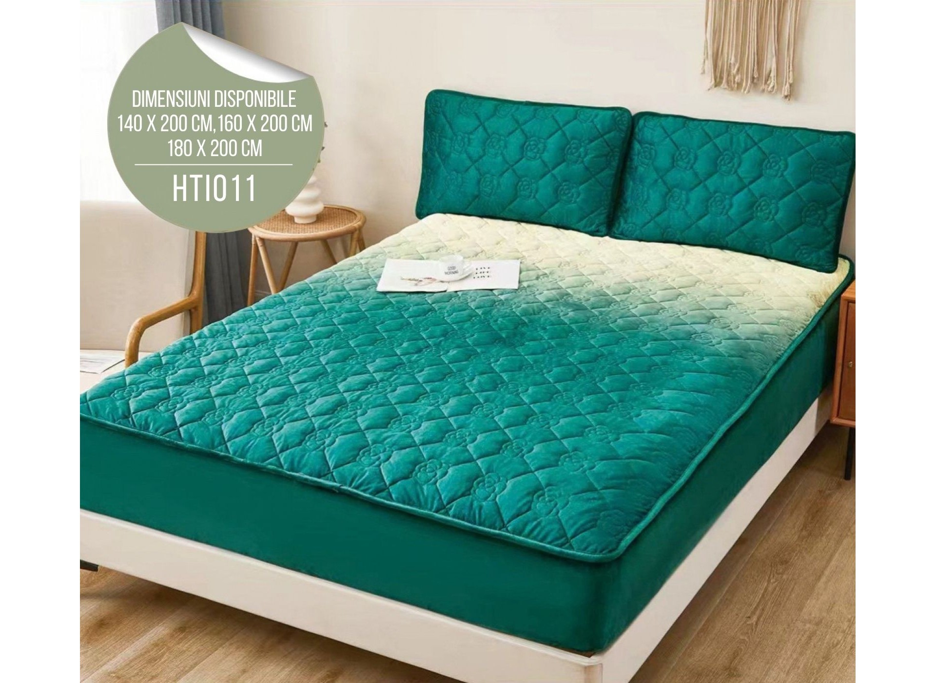 Husă de Pat din Catifea Tip Topper + 2 fețe de pernă incluse HTI011
