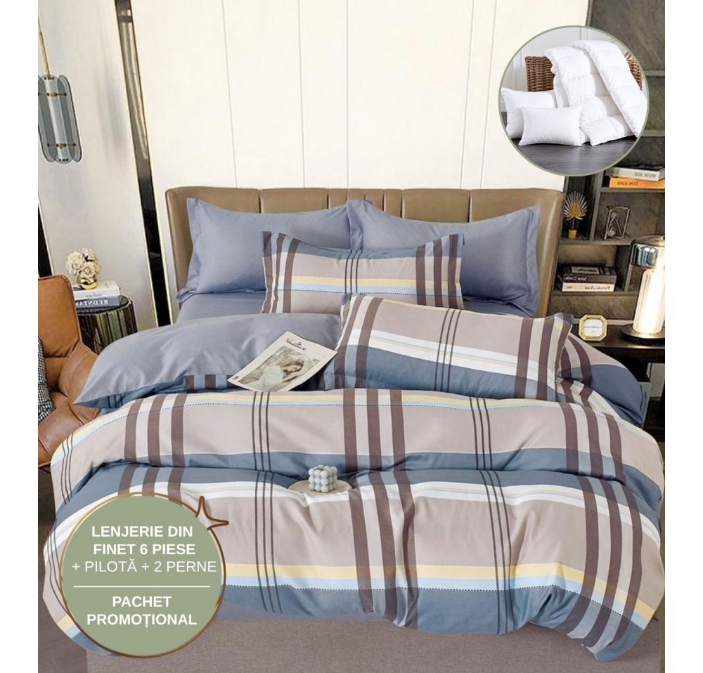 PACHET PROMO COMPLET: Lenjerie de Pat Finet 6 Piese + Pilotă + 2 Perne PP24